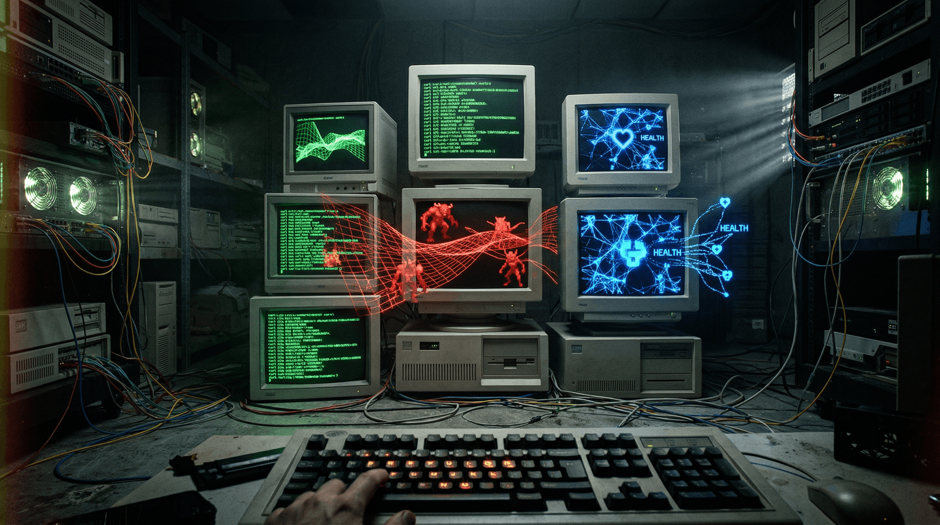 Doom Played over Curl Launches Retro Network Art