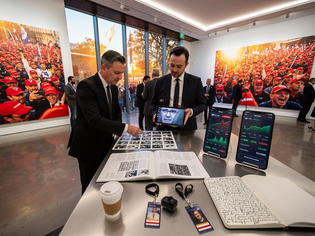 AI ethicists scrutinize real vs. fake social media avatars on multi-monitor arrays in a cutting-edge research lab overlooking the city